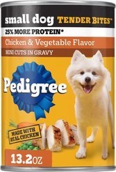 Pedigree Tender Bites in Gravy, Chicken & Vegetable Flavor Adult Canned Wet Dog Food, 13.2-oz can, case of 12