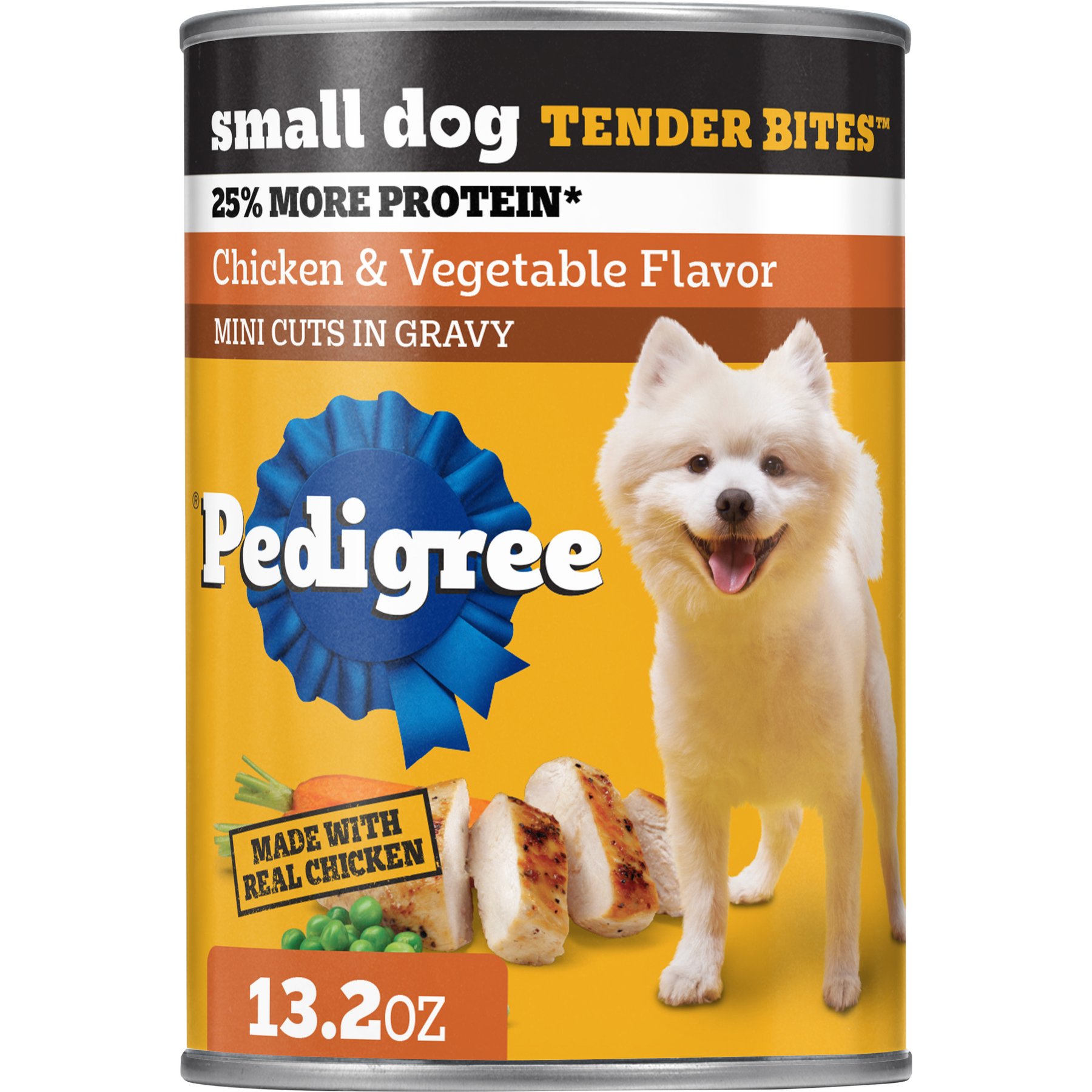 Pedigree Tender Bites in Gravy, Chicken & Vegetable Flavor Adult Canned Wet Dog Food, 13.2-oz can, case of 12