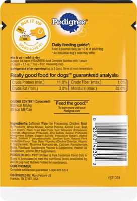 Show full view: Pedigree High Protein Beef & Pork Tenderloin Flavor Cuts in Gravy Adult Dog Wet Food Pouches, 3.5-oz pouches, 16 count slide 3 of 10