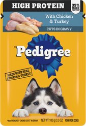 Pedigree High Protein Chicken & Turkey Cuts in Gravy Adult Dog Wet Food, 3.5-oz pouches, 16 count