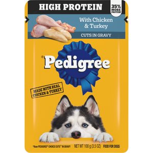 Pedigree High Protein Chicken & Turkey Cuts in Gravy Adult Dog Wet Food, 3.5-oz pouches, 16 count