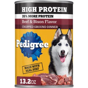 Pedigree High Protein Adult Canned Soft Wet Dog Food, Chopped Beef & Bison Flavor, 13.2-oz can, case of 12