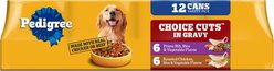 Pedigree Choice Cuts in Gravy Prime Rib, Rice & Vegetable Flavor & Roasted Chicken Adult Canned Wet Dog Food Variety Pack, 13.2-oz, case of 12