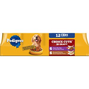 Pedigree Choice Cuts in Gravy Prime Rib, Rice & Vegetable Flavor & Roasted Chicken Adult Canned Wet Dog Food Variety Pack, 13.2-oz, case of 12