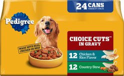 Pedigree Choice Cuts in Gravy Country Stew & Chicken & Rice Flavor Adult Canned Wet Dog Food Variety Pack, 13.2-oz, case of 24