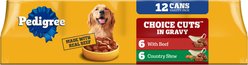 Pedigree Choice Cuts In Gravy Beef & Country Stew Adult Canned Wet Dog Food Variety Pack, 13.2-oz can, case of 12