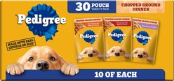 Pedigree Chopped Ground Dinner Variety Pack Adult Wet Dog Food, 3.5-oz pouch, case of 30
