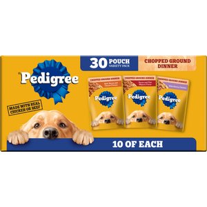 Pedigree Chopped Ground Dinner Variety Pack Adult Wet Dog Food, 3.5-oz pouch, case of 30