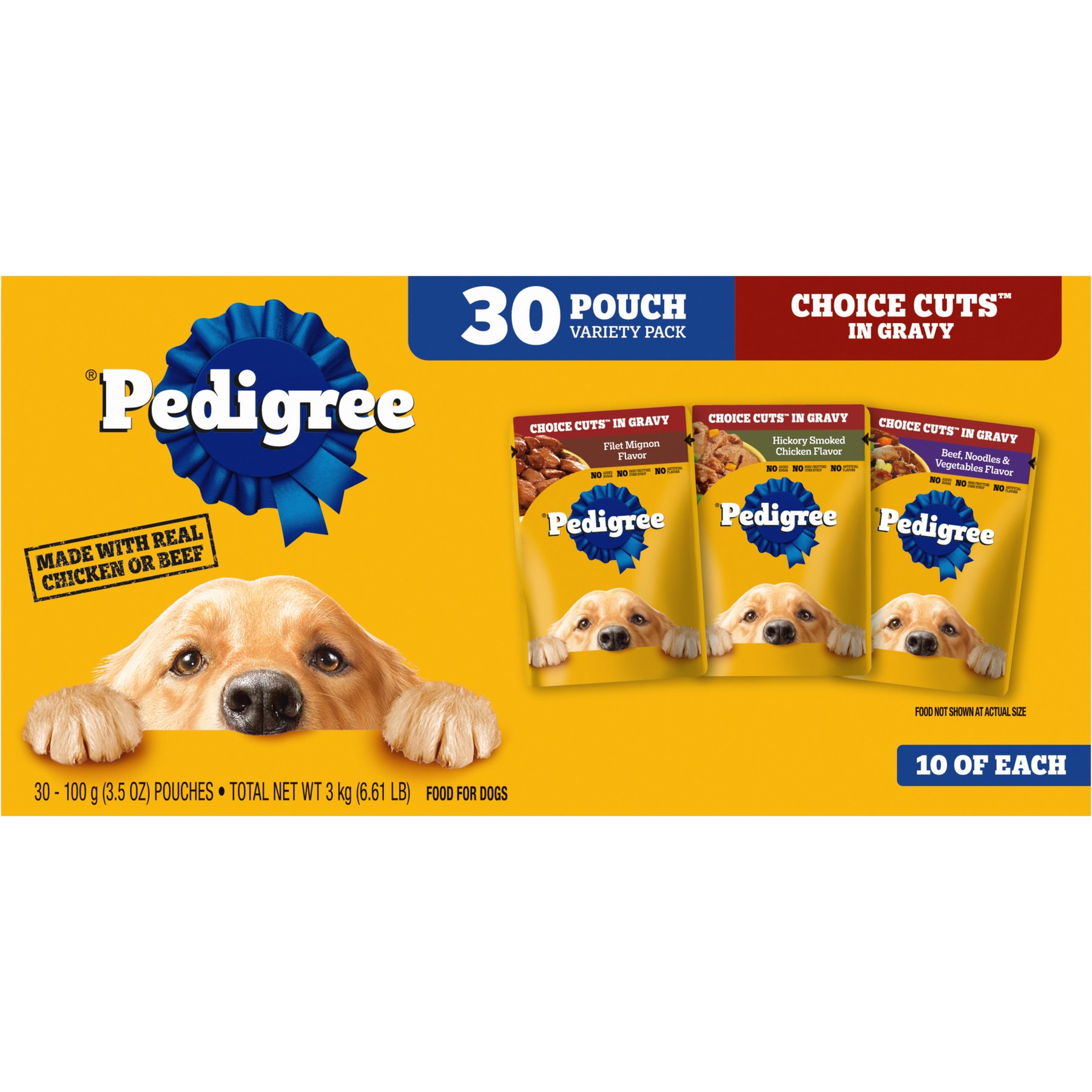 Pedigree Choice Cuts in Gravy Filet Mignon, Hickory Chicken & Beef Noodles Variety Pack Adult Wet Dog Food, 3.5-oz pouch, bundle of 60