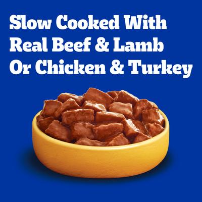 Show full view: Pedigree High Protein Beef & Lamb Flavor in Gravy & Chicken & Turkey Flavor in Gravy Variety Pack Adult Canned Wet Dog Food, 13.2-oz can, case of 12 slide 5 of 11
