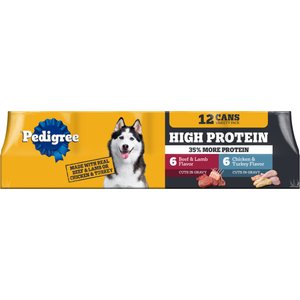 Pedigree High Protein Beef & Lamb Flavor in Gravy & Chicken & Turkey Flavor in Gravy Variety Pack Adult Canned Wet Dog Food, 13.2-oz can, case of 12