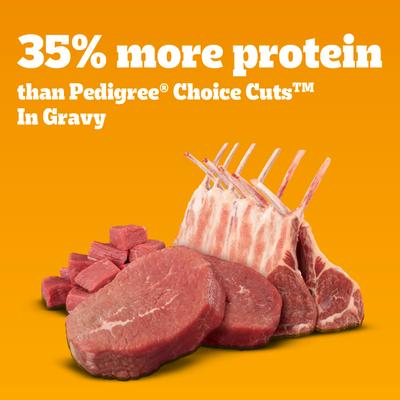 Show full view: Pedigree High Protein Beef & Lamb Flavor in Gravy Canned Wet Dog Food, 13.2-oz can, case of 12 slide 4 of 11