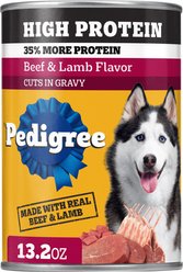 Pedigree High Protein Beef & Lamb Flavor in Gravy Canned Wet Dog Food, 13.2-oz can, case of 12