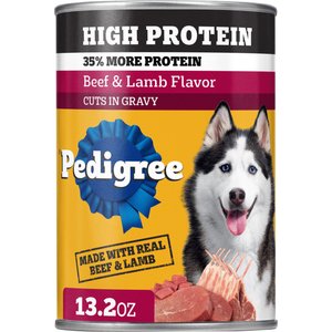 Pedigree High Protein Beef & Lamb Flavor in Gravy Canned Wet Dog Food, 13.2-oz can, case of 12