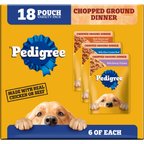 Pedigree Chopped Ground Dinner Variety Pack with Chicken, Beef & Bacon Wet Dog Food, 3.5-oz pouch, case of 18