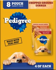 Pedigree Chopped Ground Dinner Variety Pack Featuring Bacon Adult Wet Dog Food, 3.5-oz pouch, case of 8