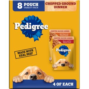 Pedigree Chopped Ground Dinner Variety Pack Featuring Bacon Adult Wet Dog Food, 3.5-oz pouch, case of 8
