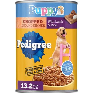 Pedigree Puppy Chopped Ground Lamb & Rice Recipe Wet Canned Dog Food, 13.2-oz can, case of 12