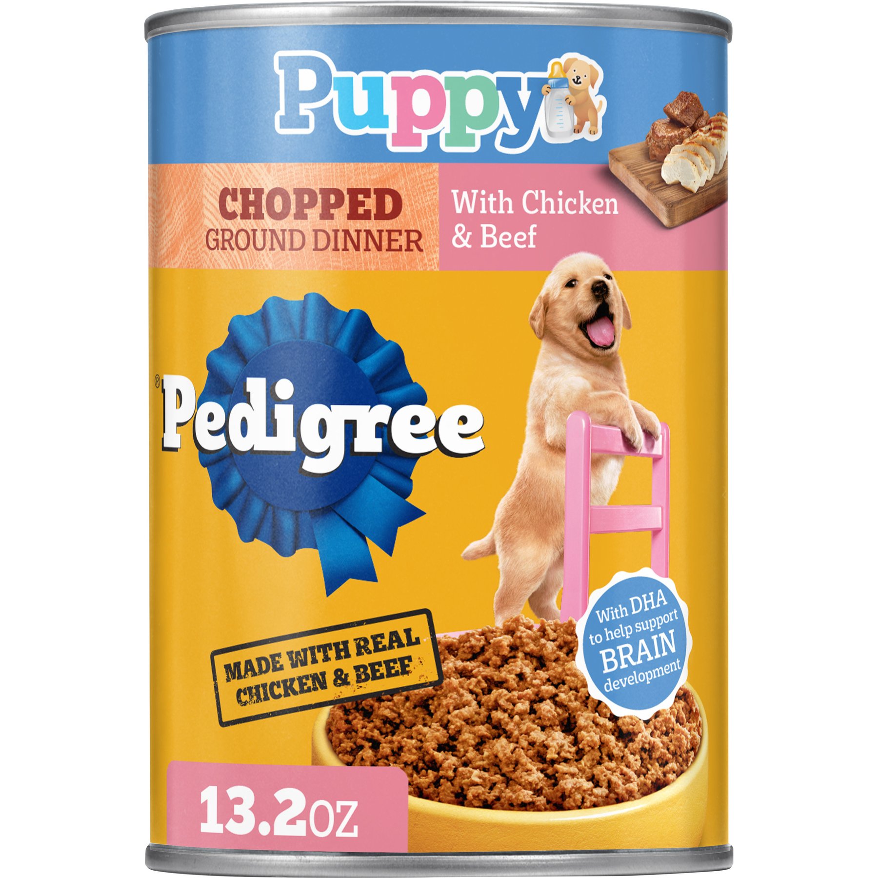 Pedigree Chopped Ground Dinner with Chicken & Beef Puppy Canned Wet Dog Food, 13.2-oz can, bundle of 24