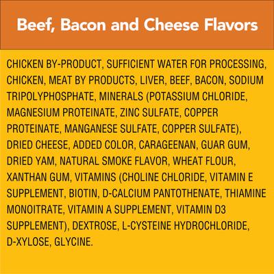Show full view: Pedigree Chopped Ground Dinner Beef, Bacon & Cheese Flavors Adult Wet Dog Food, 3.5-oz pouch, case of 16 slide 7 of 12