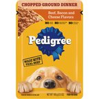 Pedigree Chopped Ground Dinner Beef, Bacon & Cheese Flavors Adult Wet Dog Food, 3.5-oz pouch, case of 16