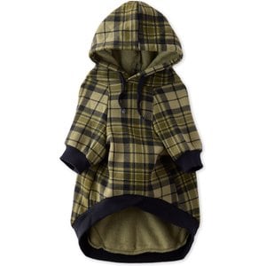 Pet Passion Rocky II Extra Comfy Plaid Dog Hoodie, Olive Chesterfield, Medium