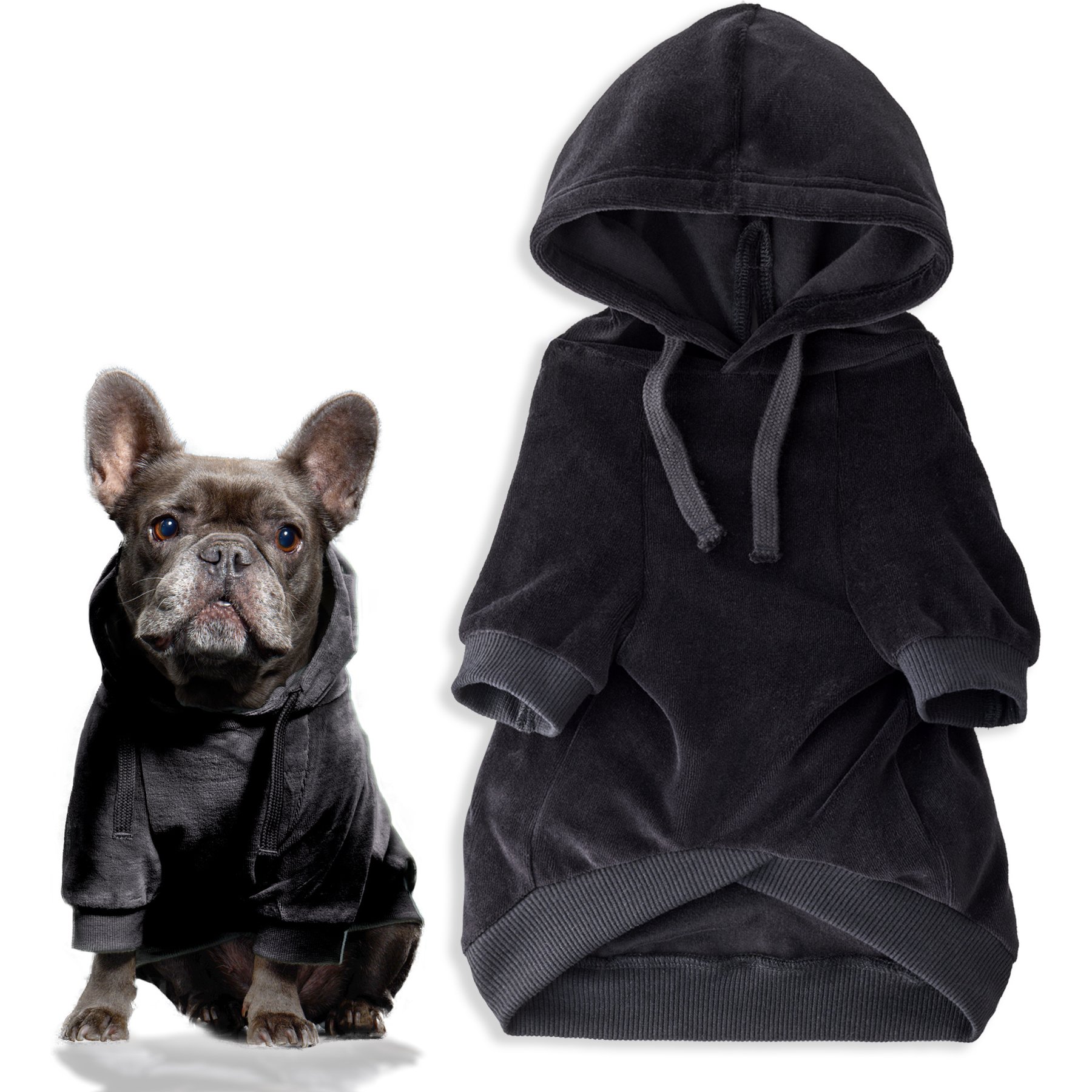 Pet Passion Cooper II - The Velour Solid Dog Hoodie, Black, X-Small