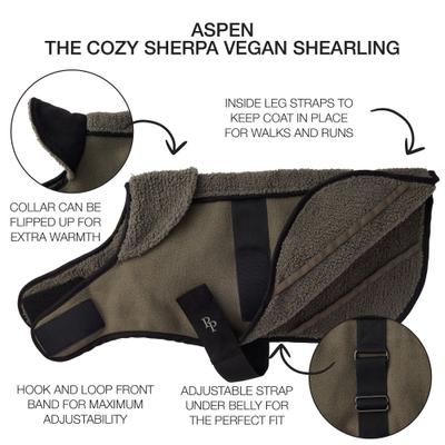 Show full view: Pet Passion Aspen The Cozy Sherpa Vegan Shearling Dog Coat, Olive, X-Large slide 3 of 9