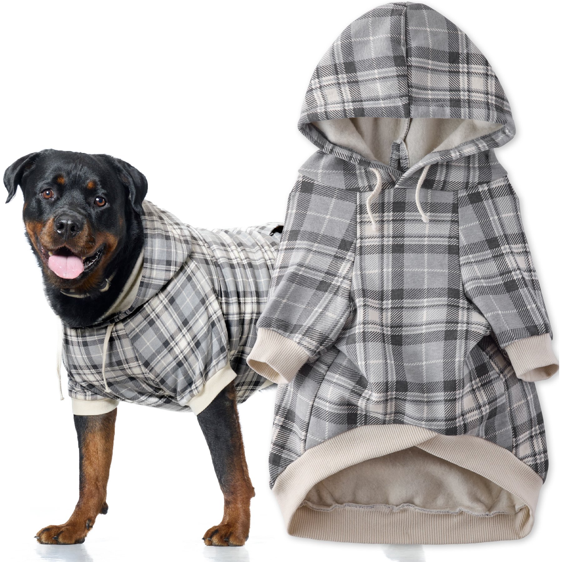 Pet Passion Rocky II Extra Comfy Plaid Dog Hoodie, Gray Chesterfield, XXX-Small