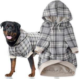 Pet Passion Rocky II Extra Comfy Plaid Dog Hoodie, Gray Chesterfield, XX-Large
