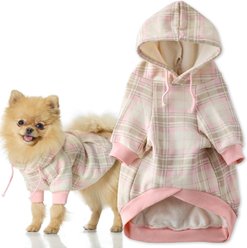 Pet Passion Rocky II Extra Comfy Plaid Dog Hoodie, Pink Chesterfield, XXX-Small
