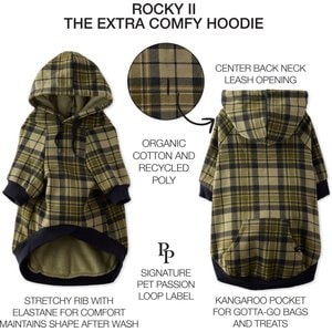 Pet Passion Rocky II Extra Comfy Plaid Dog Hoodie, Olive Chesterfield, Medium