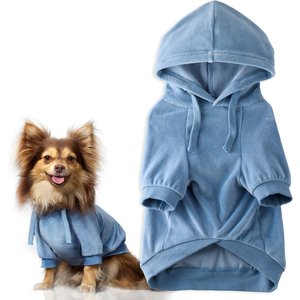 Pet Passion Cooper II - The Velour Solid Dog Hoodie, Faded Denim, Medium