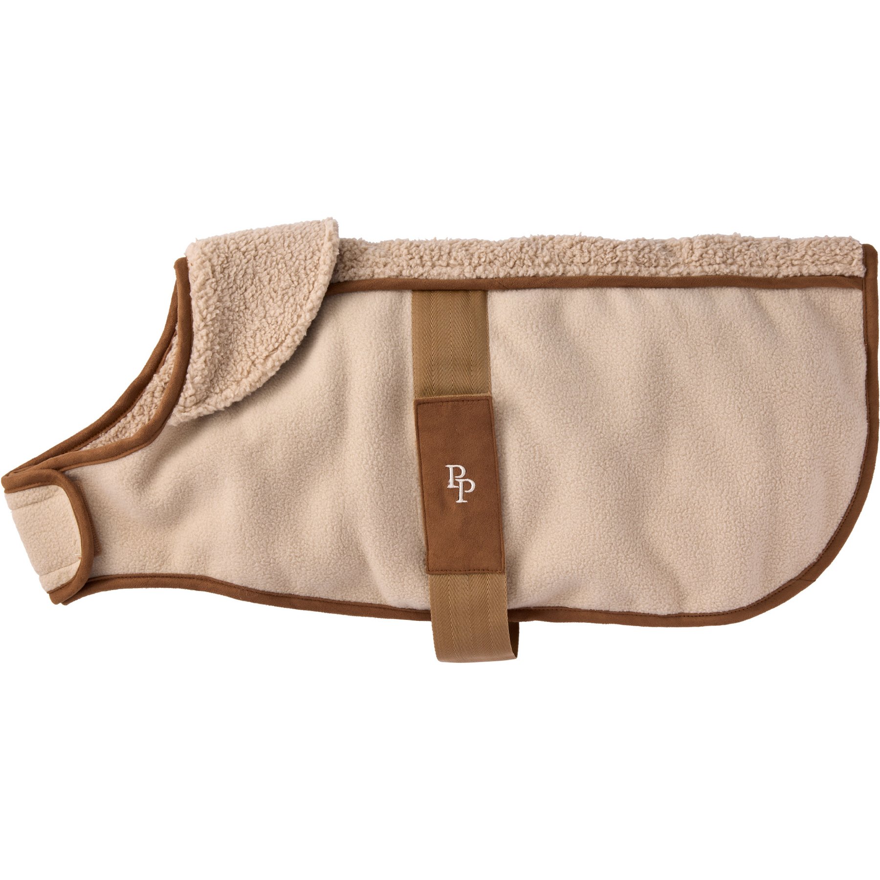 Pet Passion Aspen The Cozy Sherpa Vegan Shearling Dog Coat, Camel, Medium