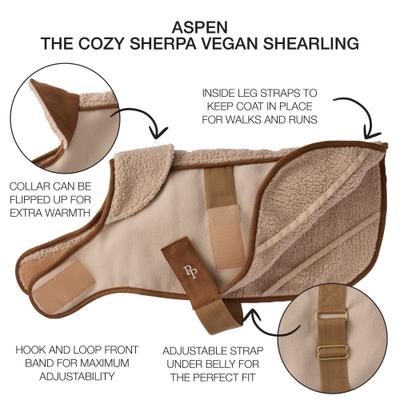 Show full view: Pet Passion Aspen The Cozy Sherpa Vegan Shearling Dog Coat, Camel, X-Small slide 4 of 10