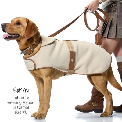 Show full view: Pet Passion Aspen The Cozy Sherpa Vegan Shearling Dog Coat, Camel, X-Small slide 6 of 10