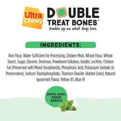 Show full view: Ultra Chewy Double Treat Bone Denta Mint Dog Dental Chew Treats, 2.8-oz bag, 5 count slide 4 of 6