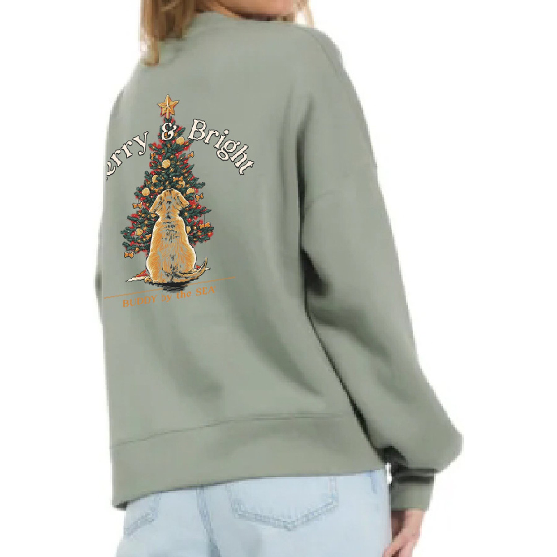 BUDDY BY THE SEA Merry & Bright Crewneck Sweatshirt, Medium