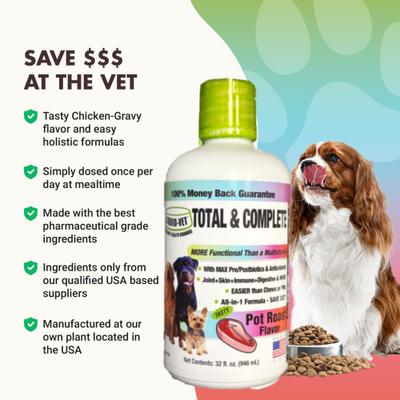 Show full view: Liquid-Vet K9 Total & Complete Pot Roast Beef Flavored Multi-Purpose Liquid Supplement for Dogs, 32-fl oz slide 6 of 9