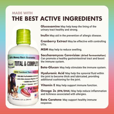 Show full view: Liquid-Vet K9 Total & Complete Pot Roast Beef Flavored Multi-Purpose Liquid Supplement for Dogs, 32-fl oz slide 5 of 9