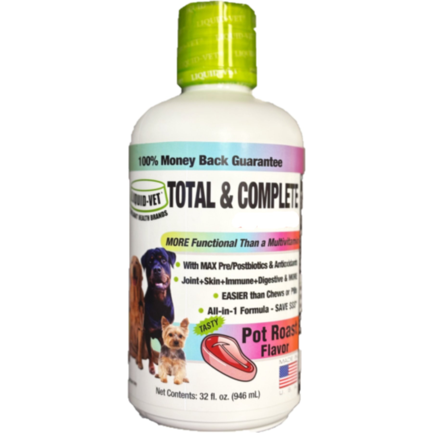 Liquid-Vet K9 Total & Complete Pot Roast Beef Flavored Multi-Purpose Liquid Supplement for Dogs, 32-fl oz