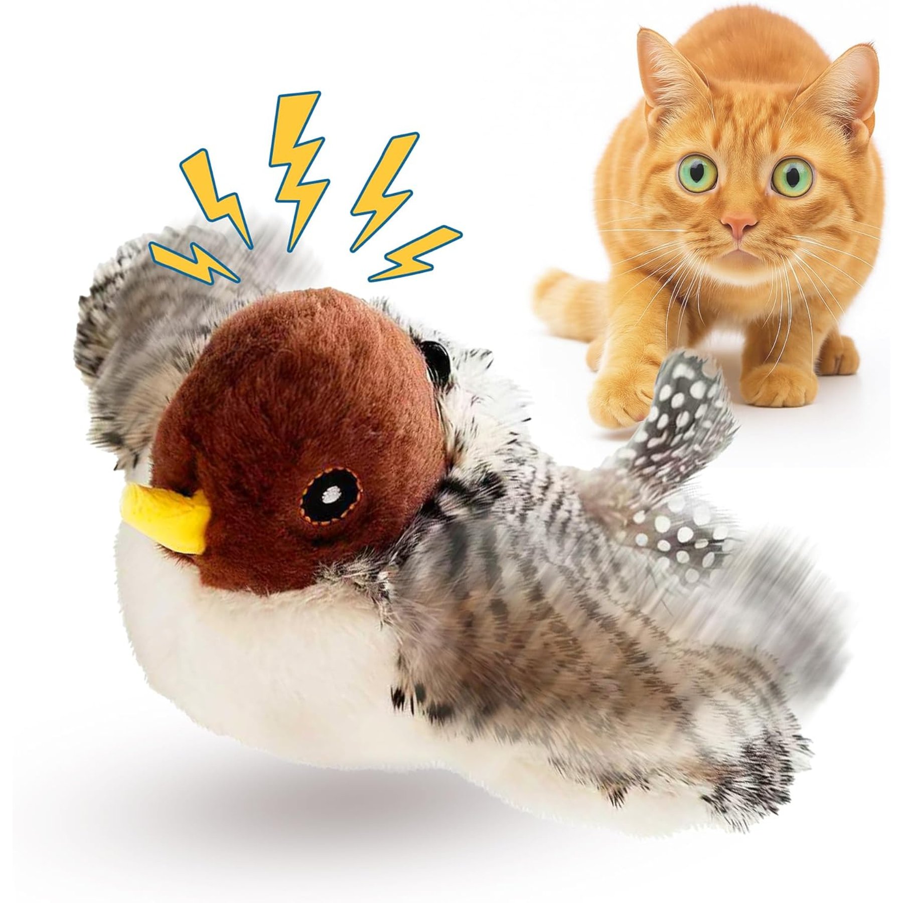 Vila Flapping Motion Activated Plush with Sound Rechargeable Bird Cat Toy, 4-in