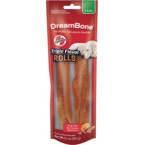 DreamBone Triple Flavor Rolls Real Chicken, Beef & Pork Rawhide Free Dog Chews, 2 count