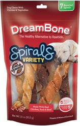 DreamBone Spirals Variety Pack Real Chicken, Beef & Pork Rawhide Free Dog Chews, 7 count
