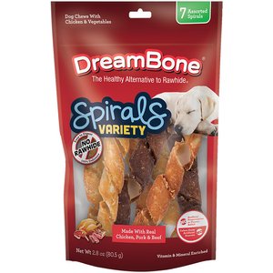 DreamBone Spirals Variety Pack Real Chicken, Beef & Pork Rawhide Free Dog Chews, 7 count