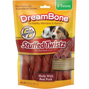 DreamBone Stuffed Twistz Real Pork Rawhide Free Dog Chews, 9 count