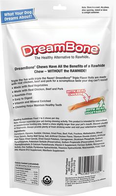 Show full view: DreamBone Triple Flavor Rolls Real Chicken, Beef & Pork Rawhide Free Dog Chews, 6 count slide 3 of 10