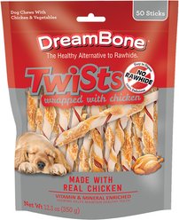 DreamBone Twists Wrapped with Chicken Rawhide Free Dog Chews, 50 count