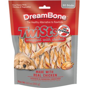 DreamBone Twists Wrapped with Chicken Rawhide Free Dog Chews, 50 count