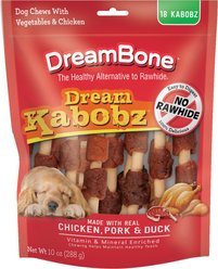 DreamBone Dream Kabobz Triple Flavor Real Chicken, Pork & Duck Rawhide Free Dog Chews, 18 count